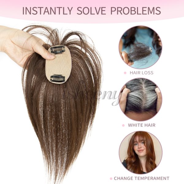 20cm Human Hair Topper with 5x9cm Base Net Natural Look Straight Hairpiece Seamless Blending to Hide Bald Spots or White Hair