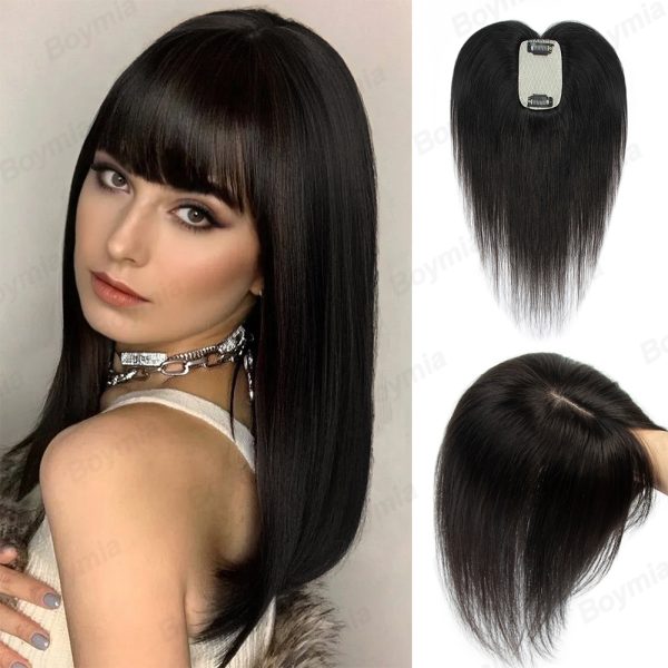 Natural Human Hair Toppers for Women Daily 360° Toppers for Thinning Hair Bangs 20 25 30 35cm Brown Roots & Blonde Hair Toppers