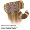 V-Part Human Hair Toppers For Women Breathable Lace Base Blonde Highlight Invisible 4 Clips Hairpiece With Thinning Hair 16Inch