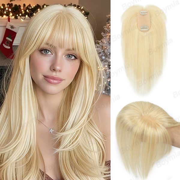 Natural Human Hair Toppers for Women Daily 360° Toppers for Thinning Hair Bangs 20 25 30 35cm Brown Roots & Blonde Hair Toppers