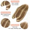 V-Part Human Hair Toppers For Women Breathable Lace Base Blonde Highlight Invisible 4 Clips Hairpiece With Thinning Hair 16Inch