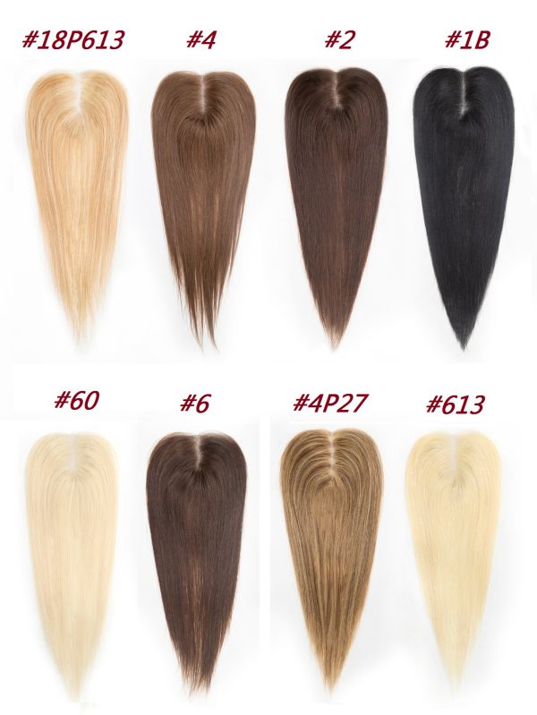 100% Real Human Hair Toppers for Women Clip in Real Hairpieces, Breathable MONO Base for Covering Grayish Thinning Hair 1B Black