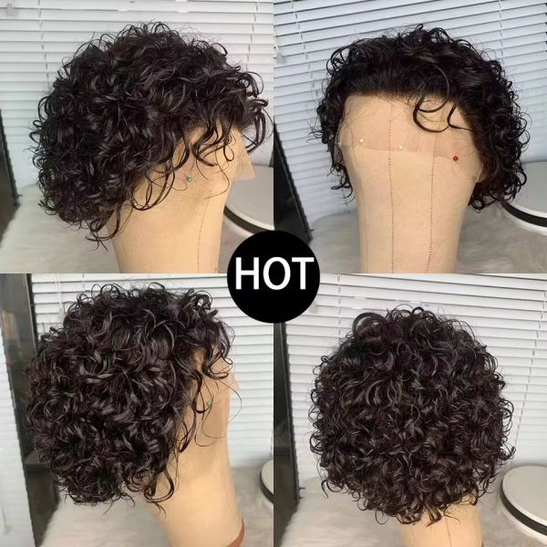 Pixie Cut Wigs Human Hair Short Curly Lace Front Human Hair Wigs Water Wave Bob Wig 13x1 Transparent Lace Wigs For Women