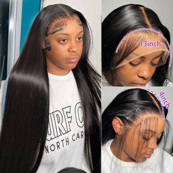 Straight HD Lace Frontal Wig 13x6 Invisible Strap 360 HD Full Lace Glueless Wig 30 Inch Bone Straight Lace Front Human Hair Wigs
