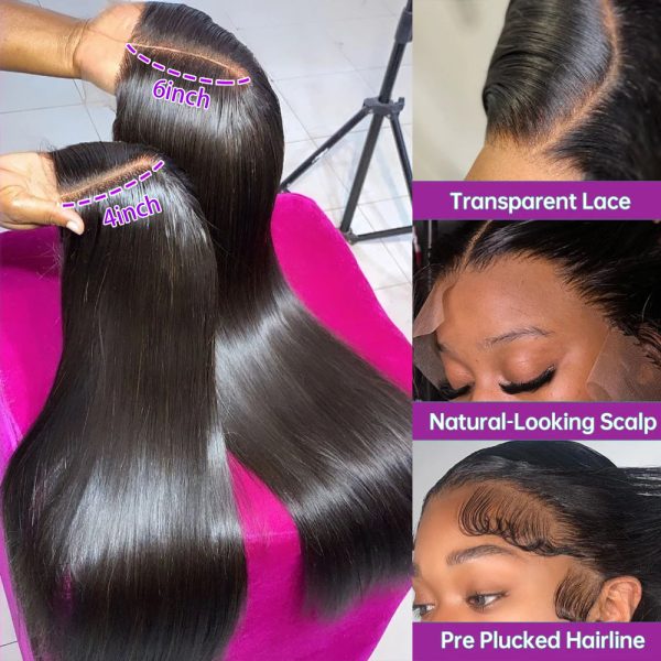 Straight HD Lace Frontal Wig 13x6 Invisible Strap 360 HD Full Lace Glueless Wig 30 Inch Bone Straight Lace Front Human Hair Wigs