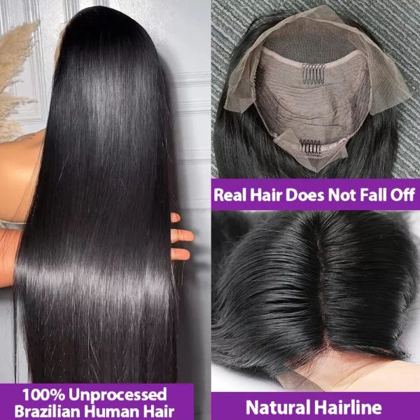 Straight HD Lace Frontal Wig 13x6 Invisible Strap 360 HD Full Lace Glueless Wig 30 Inch Bone Straight Lace Front Human Hair Wigs