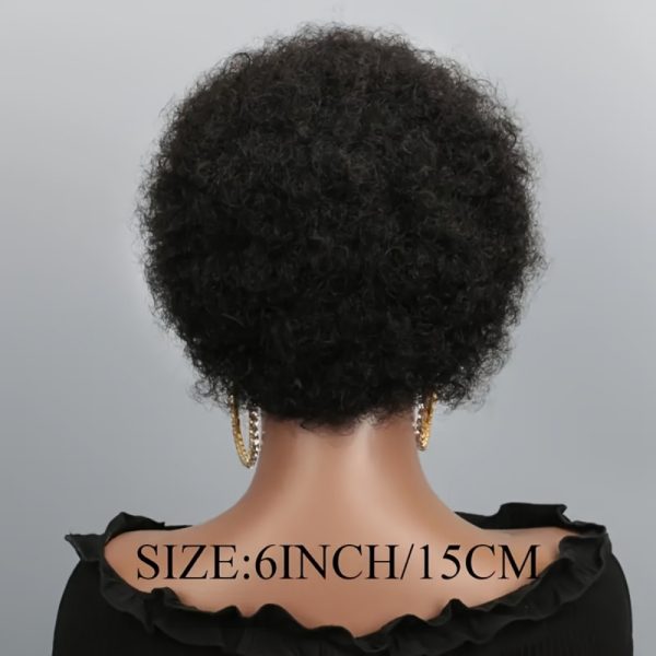 Short Afro Curly Pixie Human Hair Wig for Women - 6 Inch Natural Black 150% Density, Versatile Daily full machine made