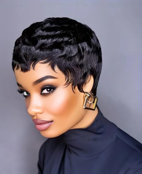 S2dfd5d0ba1c0412a8b78f433ca1e51790 Short Human Hair Wigs with Bangs Short Pixie Wig Human Hair for Women Fashion Full Machine Wig Cheap Natural Black Burgundy Brow