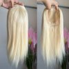 613 Blonde Human Hair Toppers 5x5inch Durable Mono Base 14 16 18 inch 130% Denisty Seamless Linepart Can be Dyed & Restyled