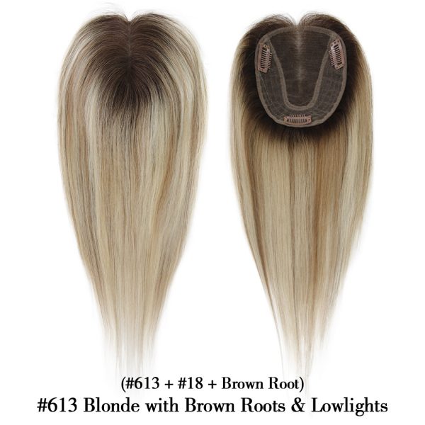 Blonde Hair Topper Natural Human HairPieces Clips Ins Extension Large Swiss Lace Human Hair Topper For Women Dazzeal Lace Topper