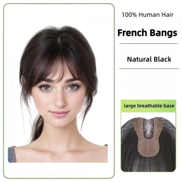 New Seamless Forehead Coverage No Clip Toppers Human Hair Fringe Bangs Magic Paste Hair Toppers For Women Cover Sparse Hair