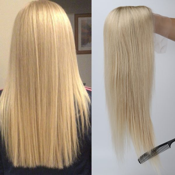 Ombre Blonde Human Hair Medical Wig Silk Top PU Silicone Around Soft Fabric Net Virgin European Hair Women Wig with Baby Hair