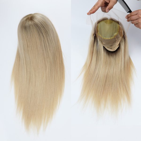 Ombre Blonde Human Hair Medical Wig Silk Top PU Silicone Around Soft Fabric Net Virgin European Hair Women Wig with Baby Hair