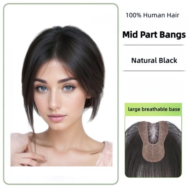 New Seamless Forehead Coverage No Clip Toppers Human Hair Fringe Bangs Magic Paste Hair Toppers For Women Cover Sparse Hair