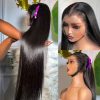Wewave Straight Human Hair Wigs 360 Full Lace 1b Black Wig 40 Inch Hd Lace Wigs Invisible Strap Pre Plucked Bleached Knoted