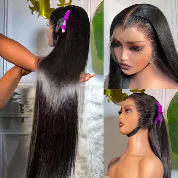 Wewave Straight Human Hair Wigs 360 Full Lace 1b Black Wig 40 Inch Hd Lace Wigs Invisible Strap Pre Plucked Bleached Knoted