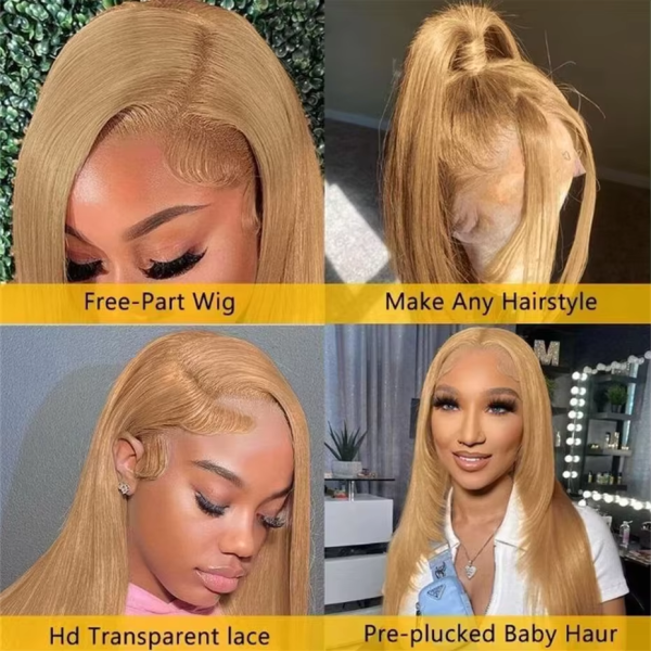 Honey Blonde 13x6 HD Lace Front Human Hair Wigs #27 Color Brazilian Straight Glueless 13x4 Transparent Lace Fontal Wig For Women