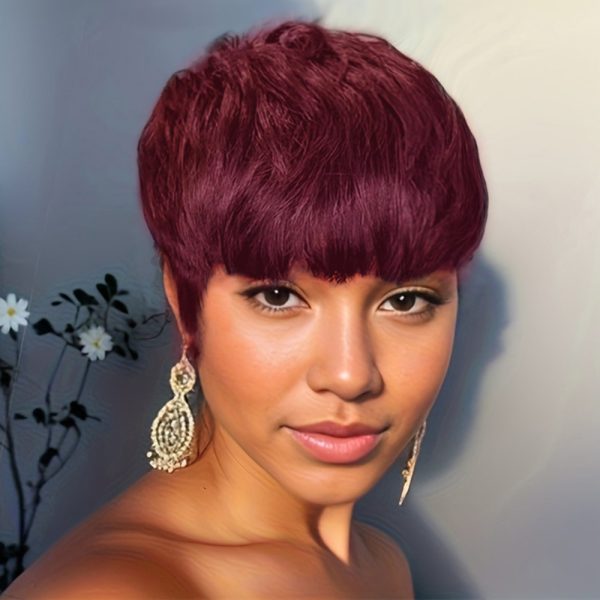 pixie cut wig machine made pixie wig black brown color for women daily party use wig short straight human hair wig