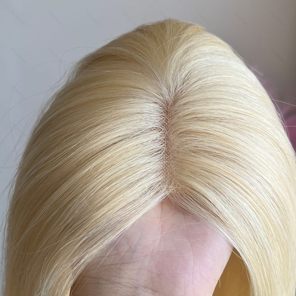 613 Blonde Human Hair Toppers 5x5inch Durable Mono Base 14 16 18 inch 130% Denisty Seamless Linepart Can be Dyed & Restyled