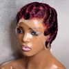 Finger Wave Brazilian Remy Human Hair 13x4 Lace Front Wig 180% Density Pixie Cut for Natural Look  Black 99j wig