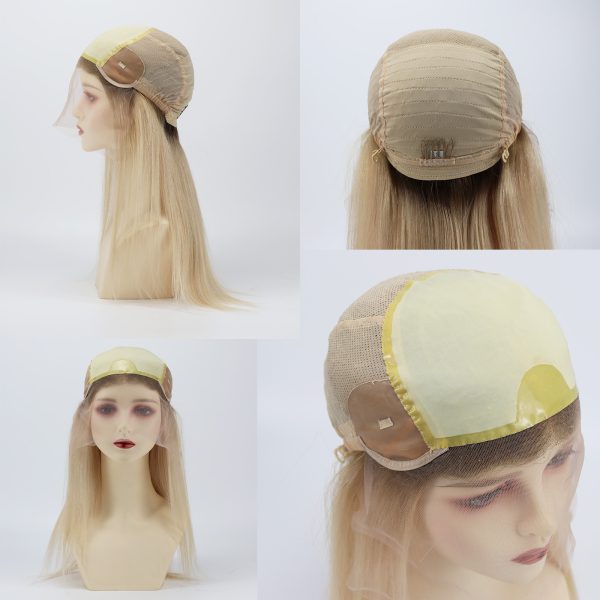 Ombre Blonde Human Hair Medical Wig Silk Top PU Silicone Around Soft Fabric Net Virgin European Hair Women Wig with Baby Hair