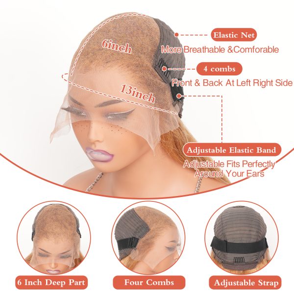 Honey Blonde 13x6 HD Lace Front Human Hair Wigs #27 Color Brazilian Straight Glueless 13x4 Transparent Lace Fontal Wig For Women