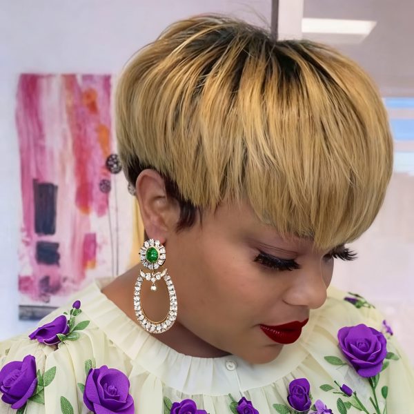 S9d3b642bbc3b479ea6eac3bdad0b334dR Pixie Cut Wig Human Hair Short Wigs for Women Blonde 1b/30 Natural Hair Pixie Wig with Bang Full Machine Made Wig