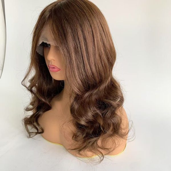 #4 Brown Color Silk Top Silicone Cap Medical Gluless Wig Replacement European Human Hair For Alopecia Or Cancer