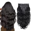 Clip In Hair Extensions Body Wave 8Pcs Clip In Human Hair Extensions Natural Black Remy Skin Weft Hair Extensions For Salon