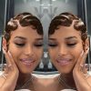 Finger Wave Brazilian Remy Human Hair 13x4 Lace Front Wig 180% Density Pixie Cut for Natural Look  Black 99j wig