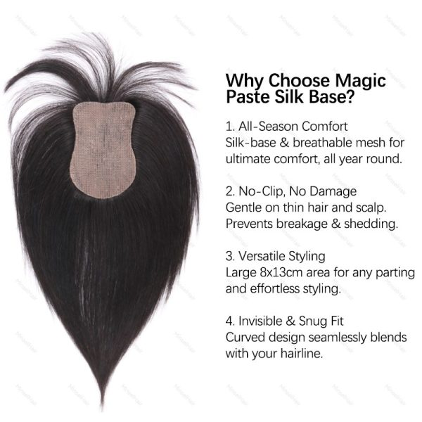 No-Clip Human Hair Topper 8x11cm Silk Base Skin Like Toppers with Bangs Breathable Realistic Skin-Like Hairpart Free Part 25cm