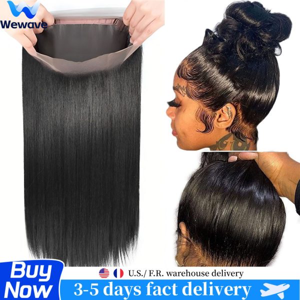Wewave Straight Human Hair Wigs 360 Full Lace 1b Black Wig 40 Inch Hd Lace Wigs Invisible Strap Pre Plucked Bleached Knoted