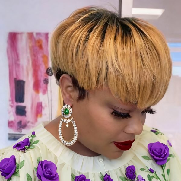 Pixie Cut Wig Human Hair Short Wigs for Women Blonde 1b/30 Natural Hair Pixie Wig with Bang Full Machine Made Wig