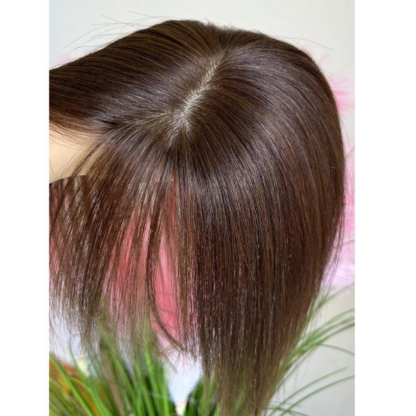 No-Clip Human Hair Topper 8x11cm Silk Base Skin Like Toppers with Bangs Breathable Realistic Skin-Like Hairpart Free Part 25cm