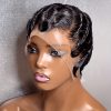 Finger Wave Brazilian Remy Human Hair 13x4 Lace Front Wig 180% Density Pixie Cut for Natural Look  Black 99j wig
