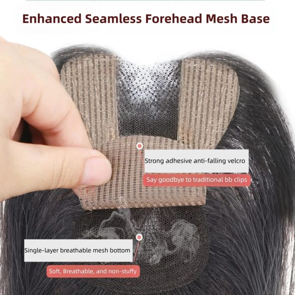 New Seamless Forehead Coverage No Clip Toppers Human Hair Fringe Bangs Magic Paste Hair Toppers For Women Cover Sparse Hair