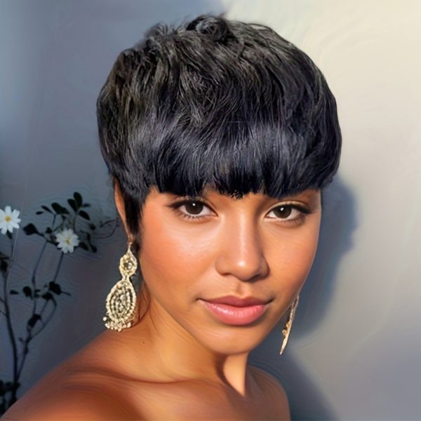 pixie cut wig machine made pixie wig black brown color for women daily party use wig short straight human hair wig