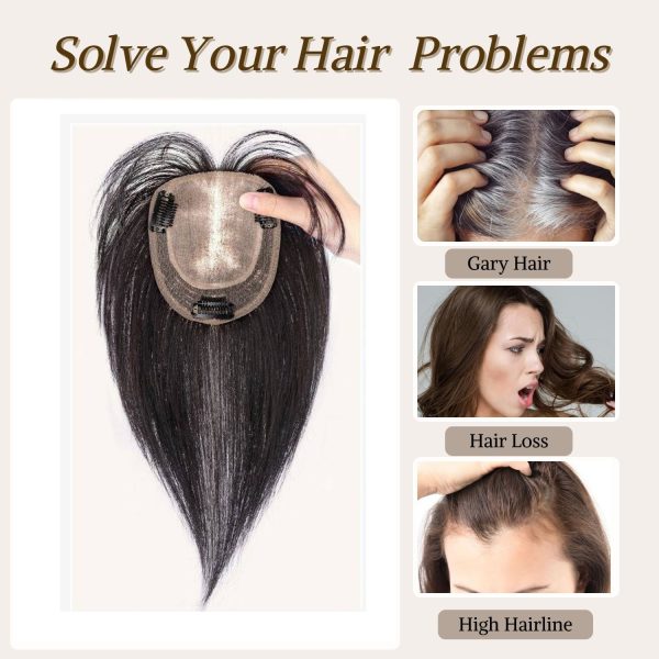 Silk Base Human Hair Topper For Women Clips In Hairpieces with Bangs Free Parting Realistic Scalp Straight Hair Cover Hair Loss