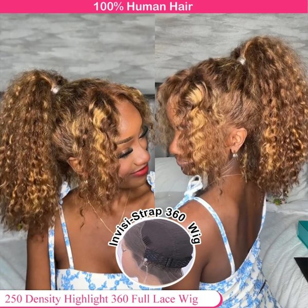 Highlight 360 Full Lace Wig Human Hair Pre Plucked Hd Deep Wave Curly Wave 250 Density 427 Lace Wig Colored 360 Lace Frontal Wig