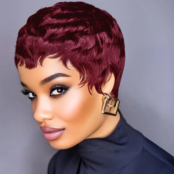 Short Human Hair Wigs with Bangs Short Pixie Wig Human Hair for Women Fashion Full Machine Wig Cheap Natural Black Burgundy Brow