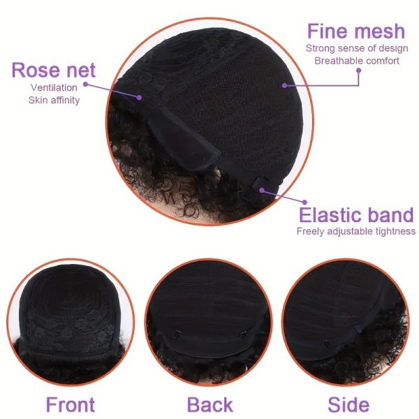 Short Afro Curly Pixie Human Hair Wig for Women - 6 Inch Natural Black 150% Density, Versatile Daily full machine made