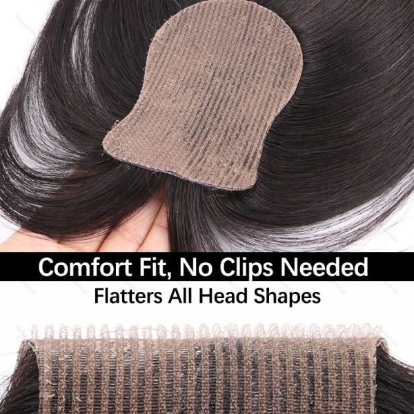 No-Clip Human Hair Topper 8x11cm Silk Base Skin Like Toppers with Bangs Breathable Realistic Skin-Like Hairpart Free Part 25cm