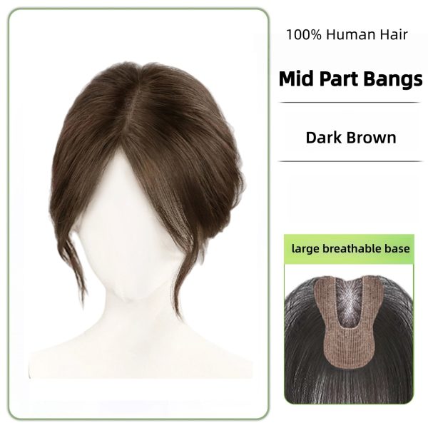 New Seamless Forehead Coverage No Clip Toppers Human Hair Fringe Bangs Magic Paste Hair Toppers For Women Cover Sparse Hair